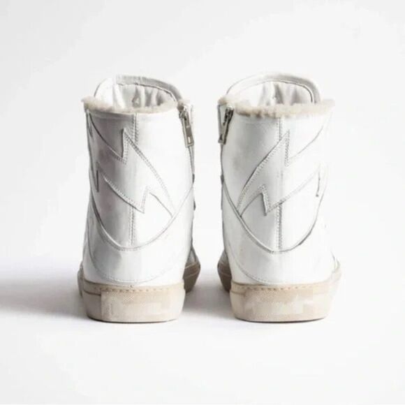 NWT New ZADIG & VOLTAIRE High Flash Distressed SHEARLING Sneakers 37 US(6.5-7) - Picture 3 of 14
